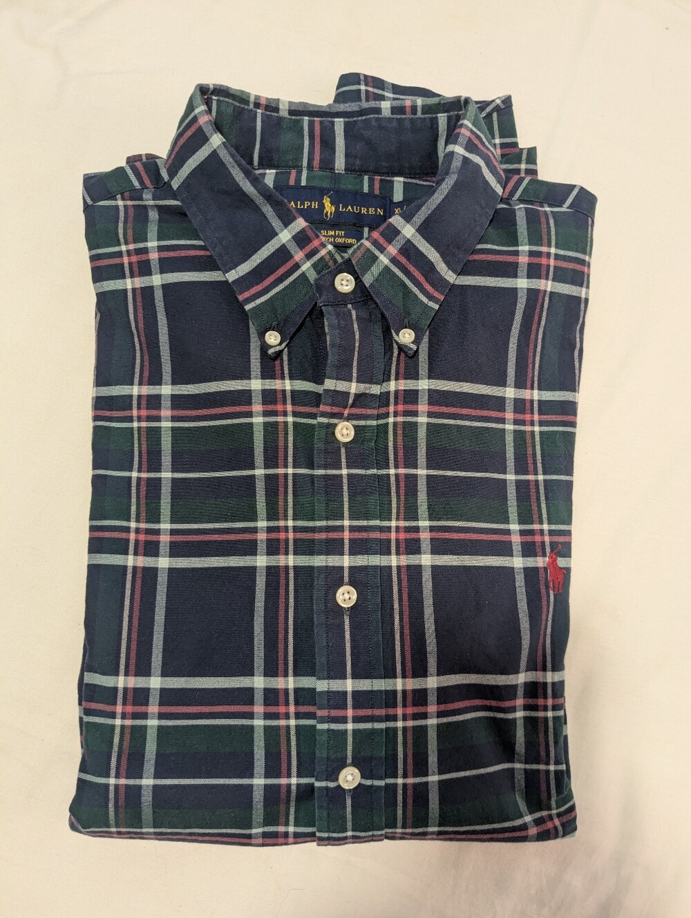 Ralph Lauren Navy, Green & Pink Classic Plaid Button-Down Shirt XL/TG